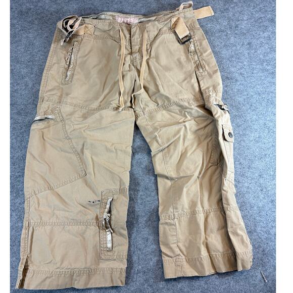 VINTAGE Abercrombie & Fitch Capri Pants Womens XS Khaki Cargo Utility Workwear - Picture 1 of 6